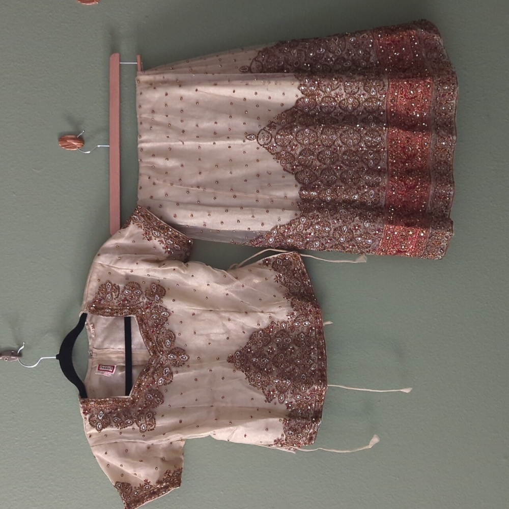 Lengha - cream and brown